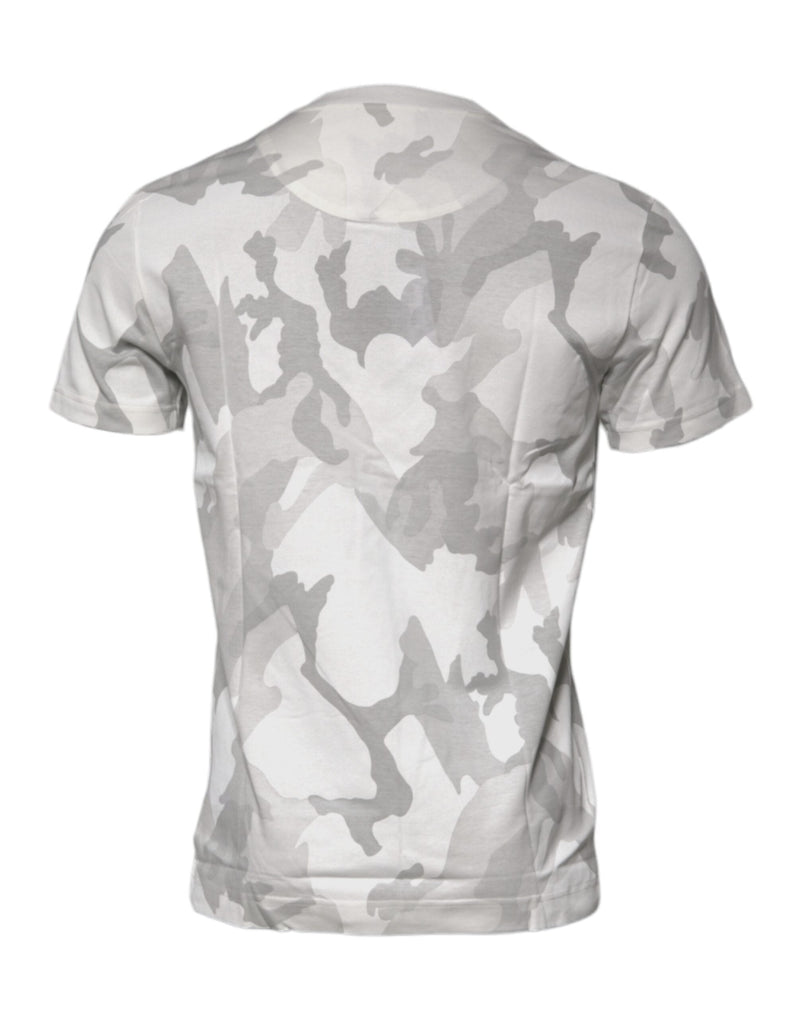 White Gray Camouflage Cotton Crew Neck T-shirt Dolce & Gabbana
