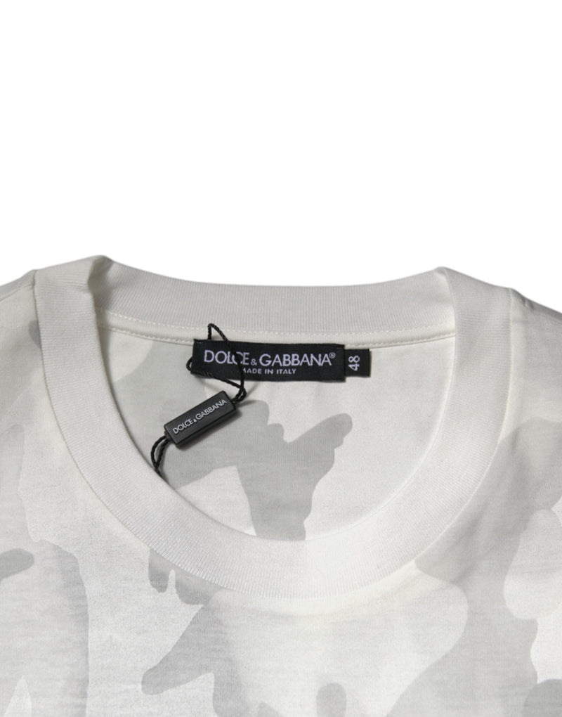 White Gray Camouflage Cotton Crew Neck T-shirt Dolce & Gabbana