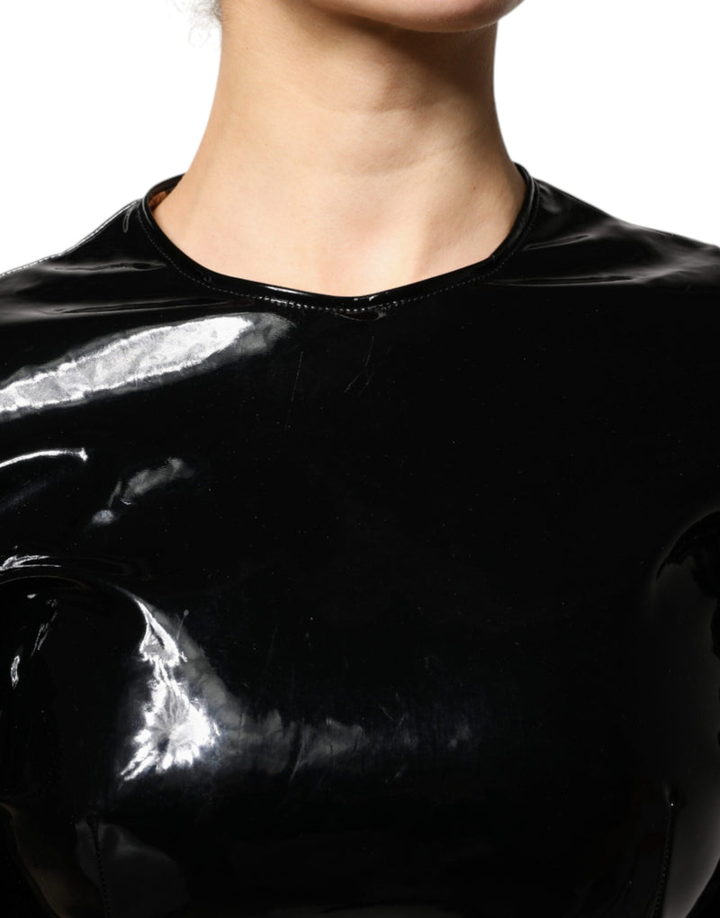 Black Patent Leather Puff Sleeves Mini Dress Dolce & Gabbana