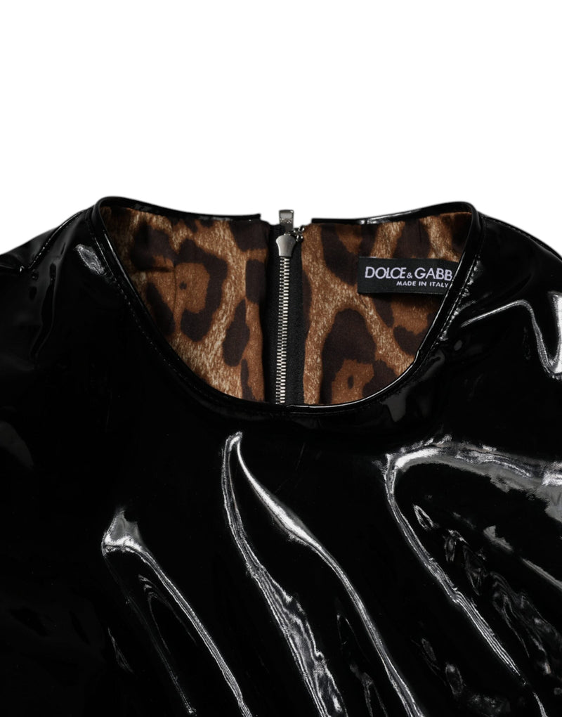 Black Patent Leather Puff Sleeves Mini Dress Dolce & Gabbana