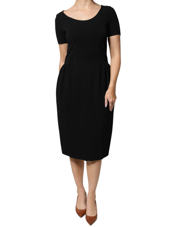 Black Viscose Short Sleeves Sheath Midi Dress Emporio Armani