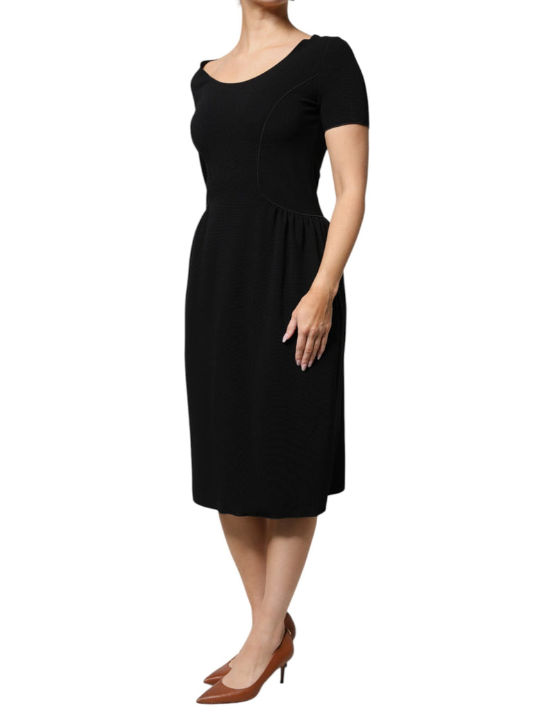 Black Viscose Short Sleeves Sheath Midi Dress Emporio Armani