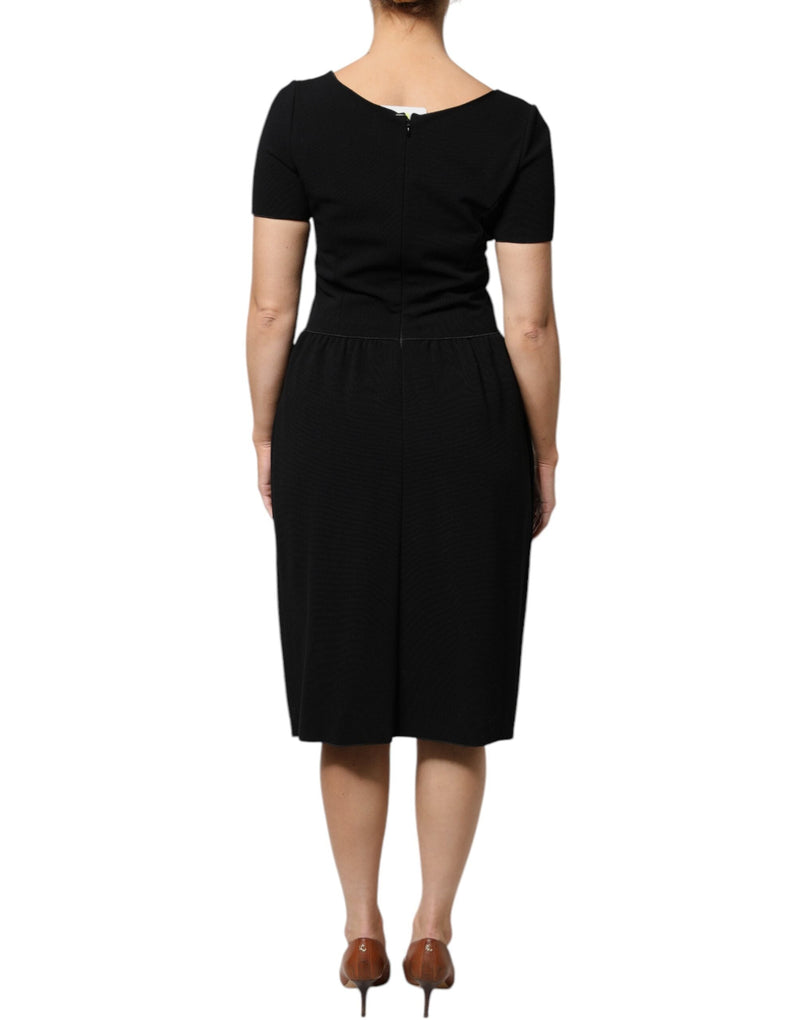 Black Viscose Short Sleeves Sheath Midi Dress Emporio Armani