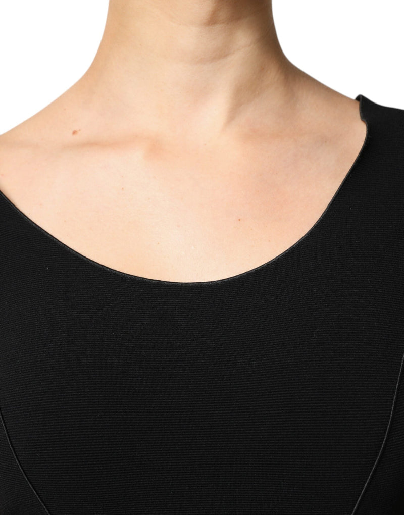 Black Viscose Short Sleeves Sheath Midi Dress Emporio Armani