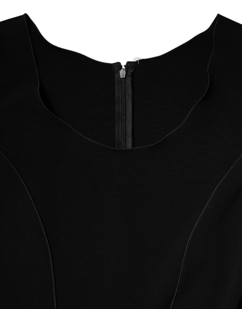 Black Viscose Short Sleeves Sheath Midi Dress Emporio Armani