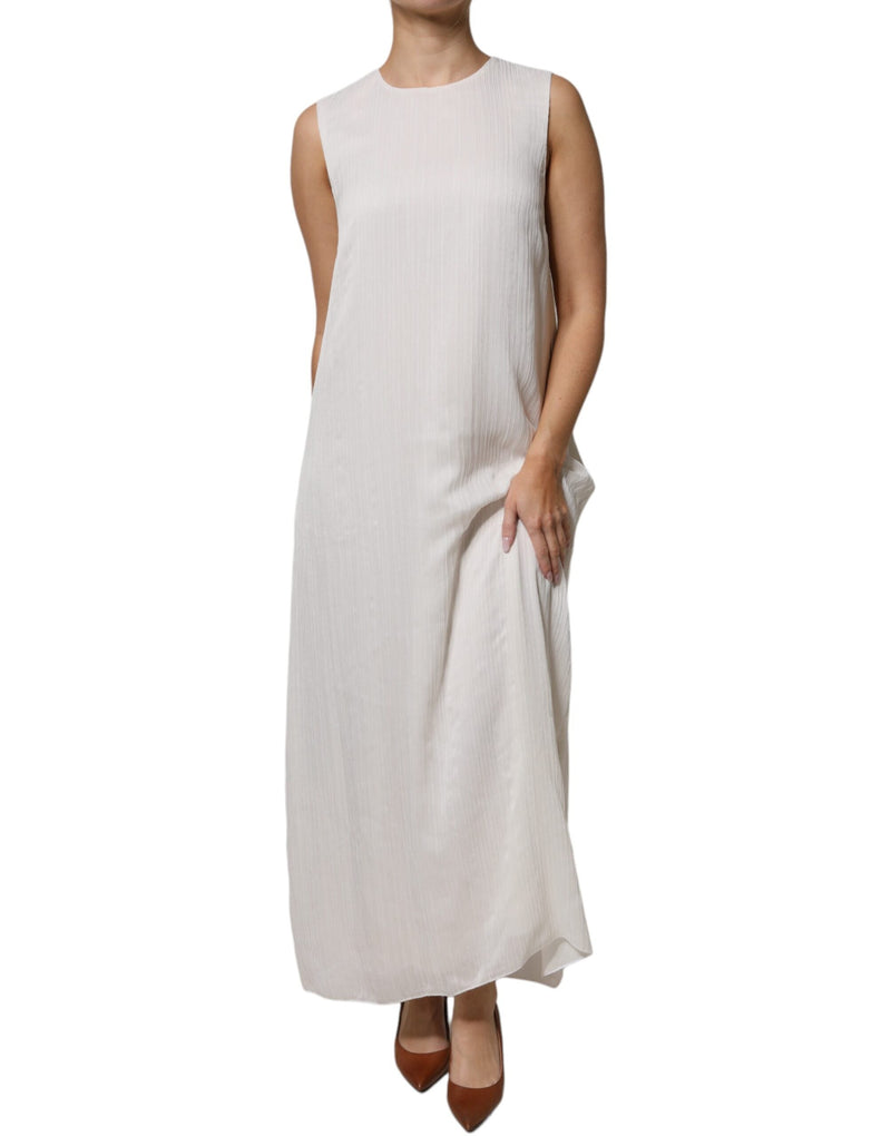 White Sleeveless Round Neck Shift Long Maxi Dress Peserico