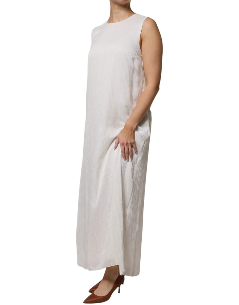 White Sleeveless Round Neck Shift Long Maxi Dress Peserico