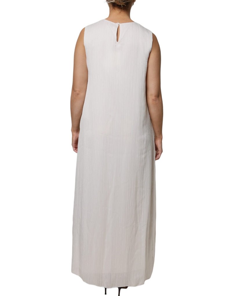 White Sleeveless Round Neck Shift Long Maxi Dress Peserico