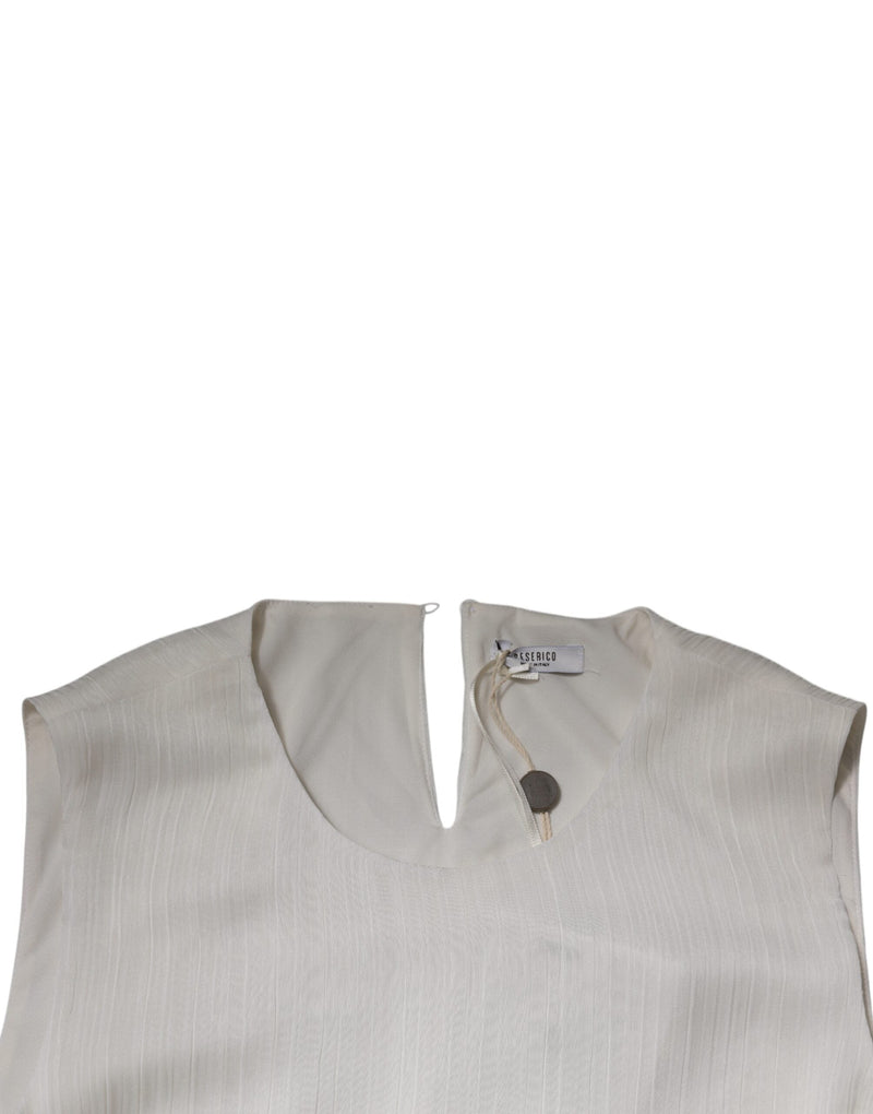 White Sleeveless Round Neck Shift Long Maxi Dress Peserico