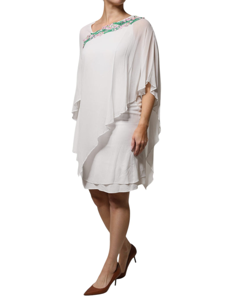 White Floral Embroidery Viscose Chiffon Shift Dress Blumarine