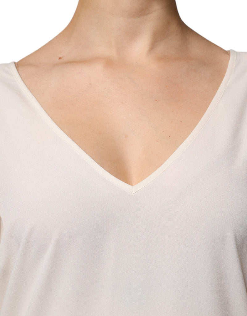 Off White Short Sleeves V-neck Shift Midi Dress Peserico