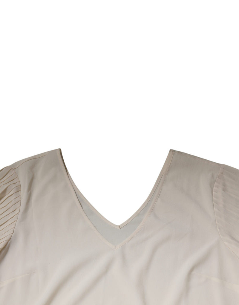 Off White Short Sleeves V-neck Shift Midi Dress Peserico