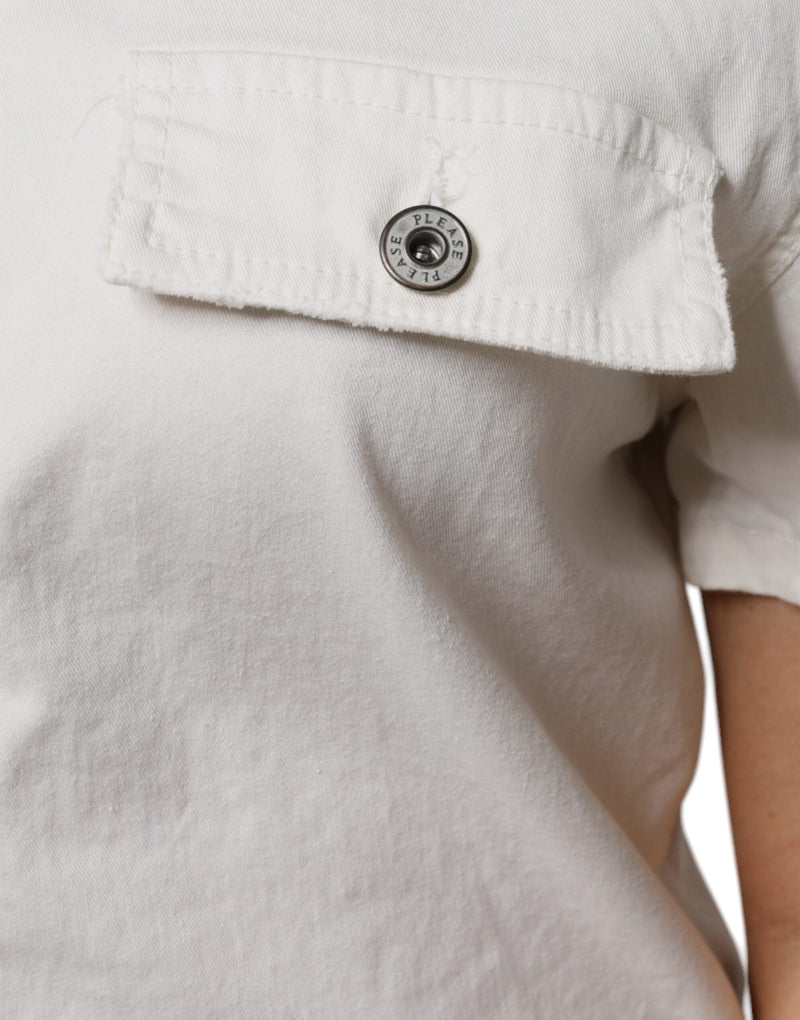 White Cotton Short Sleeves Button Down Romper Dress Please