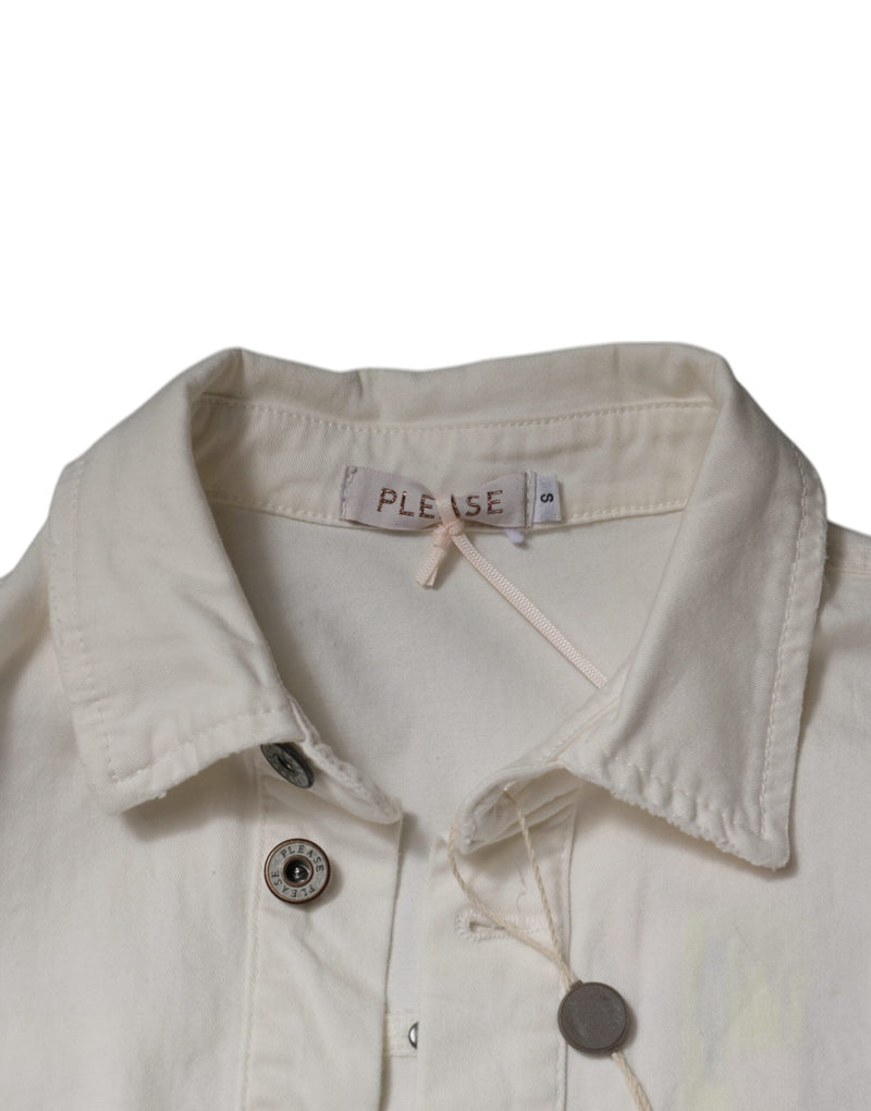 White Cotton Short Sleeves Button Down Romper Dress Please