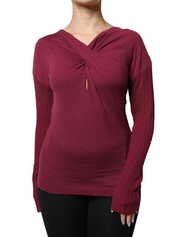 Maroon Jumper Keyhole Knit Pullover Sweater Roberto Cavalli