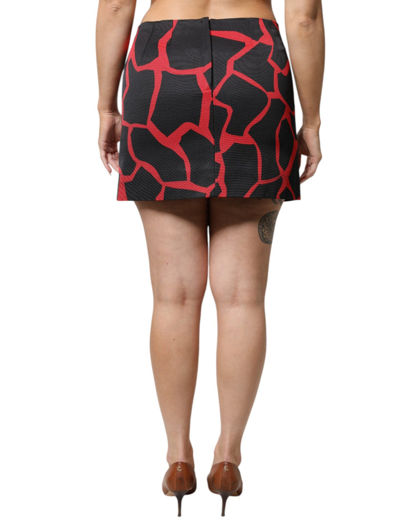 Black Red Abstract Mid Waist A-line Mini Skirt Dolce & Gabbana