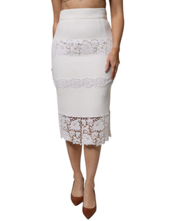 White Floral Lace High Waist Pencil Cut Skirt Dolce & Gabbana