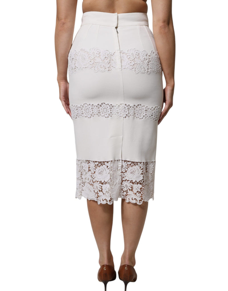 White Floral Lace High Waist Pencil Cut Skirt Dolce & Gabbana