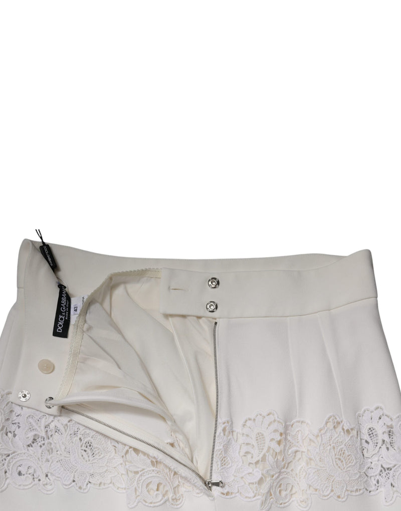 White Floral Lace High Waist Pencil Cut Skirt Dolce & Gabbana