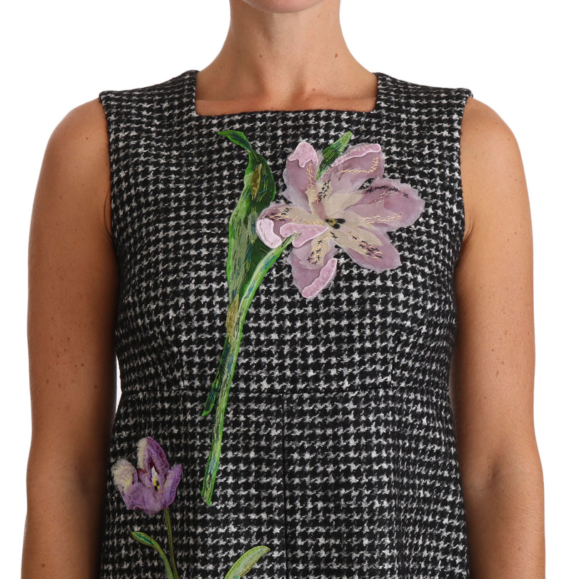 Houndstooth Floral Appliqué Shift Dress Dolce & Gabbana