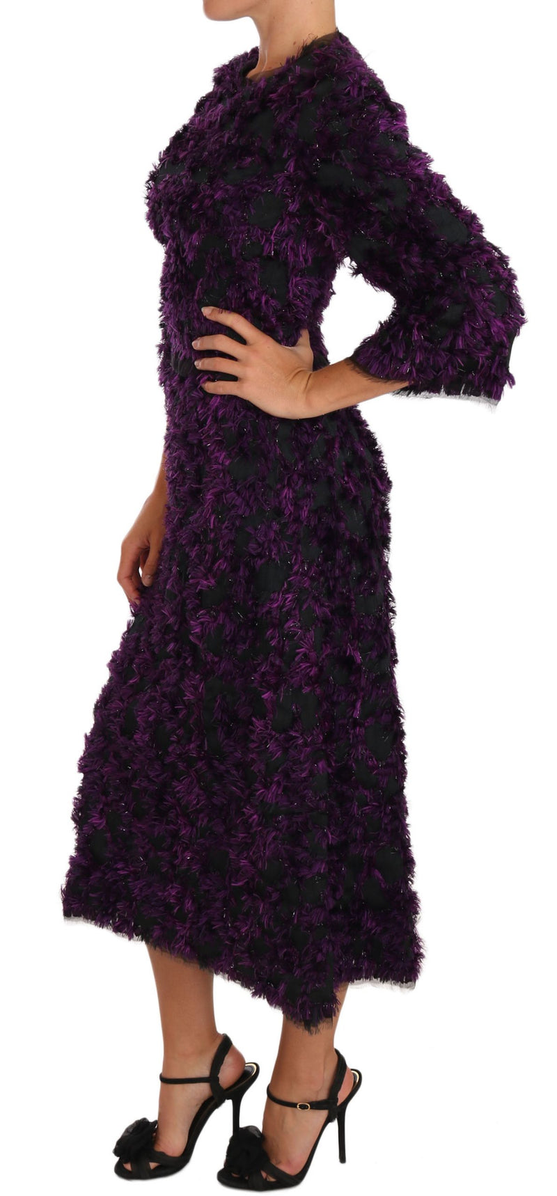 Elegant Fringe Sheath Dress in Purple & Black Dolce & Gabbana