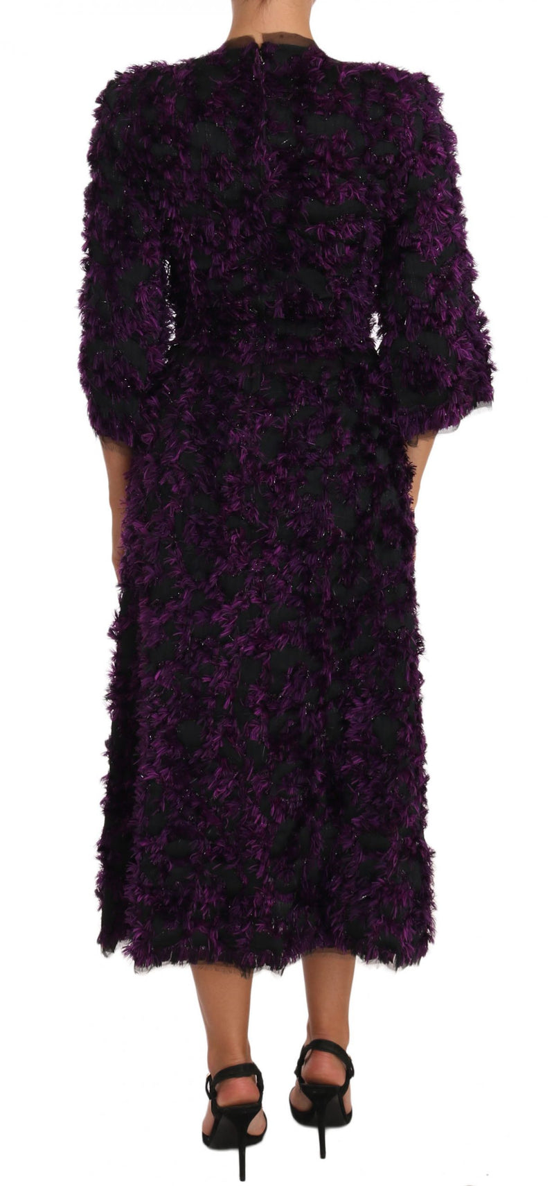 Elegant Fringe Sheath Dress in Purple & Black Dolce & Gabbana