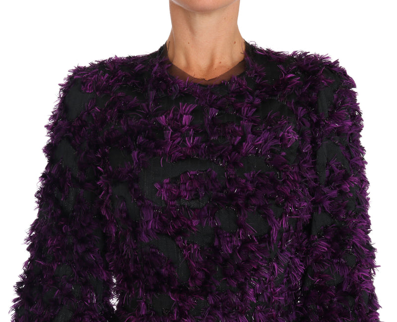 Elegant Fringe Sheath Dress in Purple & Black Dolce & Gabbana