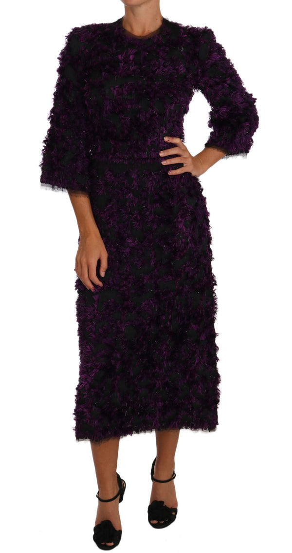 Elegant Fringe Sheath Dress in Purple & Black Dolce & Gabbana