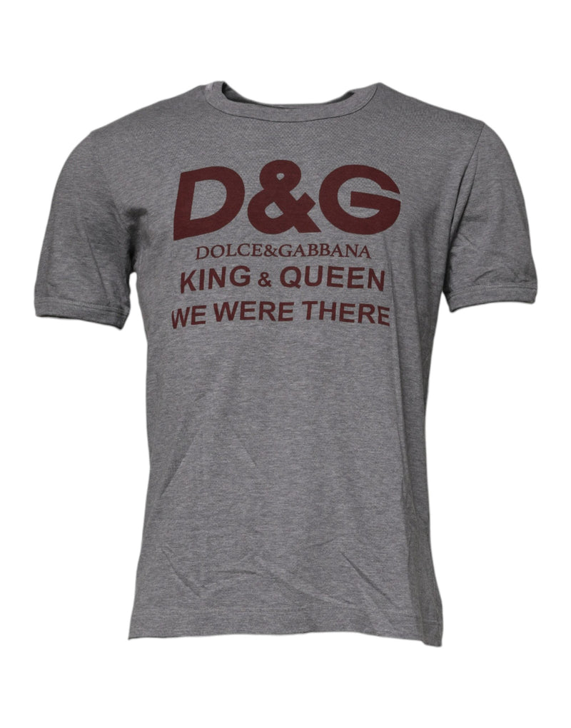 Gray Logo Print Cotton Crew Neck Men T-shirt Dolce & Gabbana