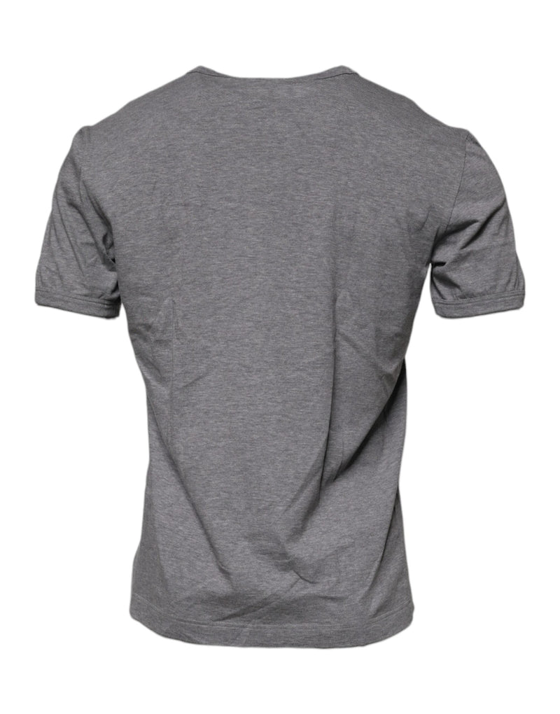 Gray Logo Print Cotton Crew Neck Men T-shirt Dolce & Gabbana