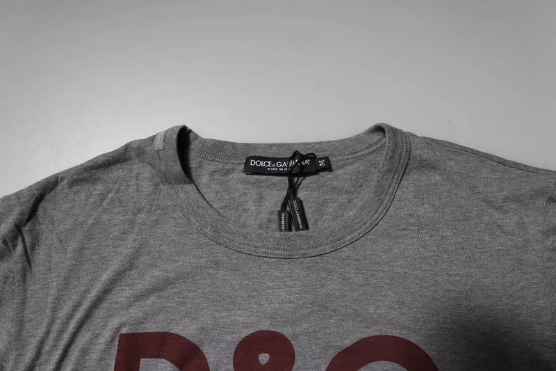 Gray Logo Print Cotton Crew Neck Men T-shirt Dolce & Gabbana