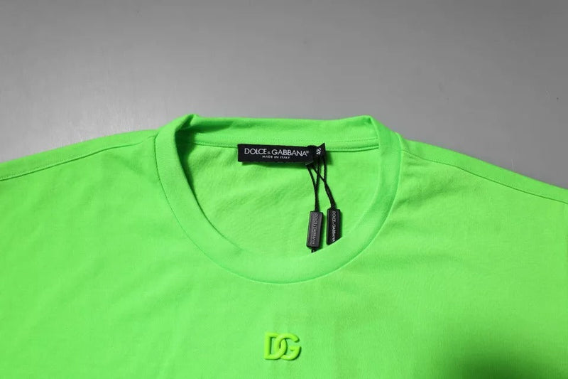 Green Logo Polyester Crew Neck T-shirt Dolce & Gabbana