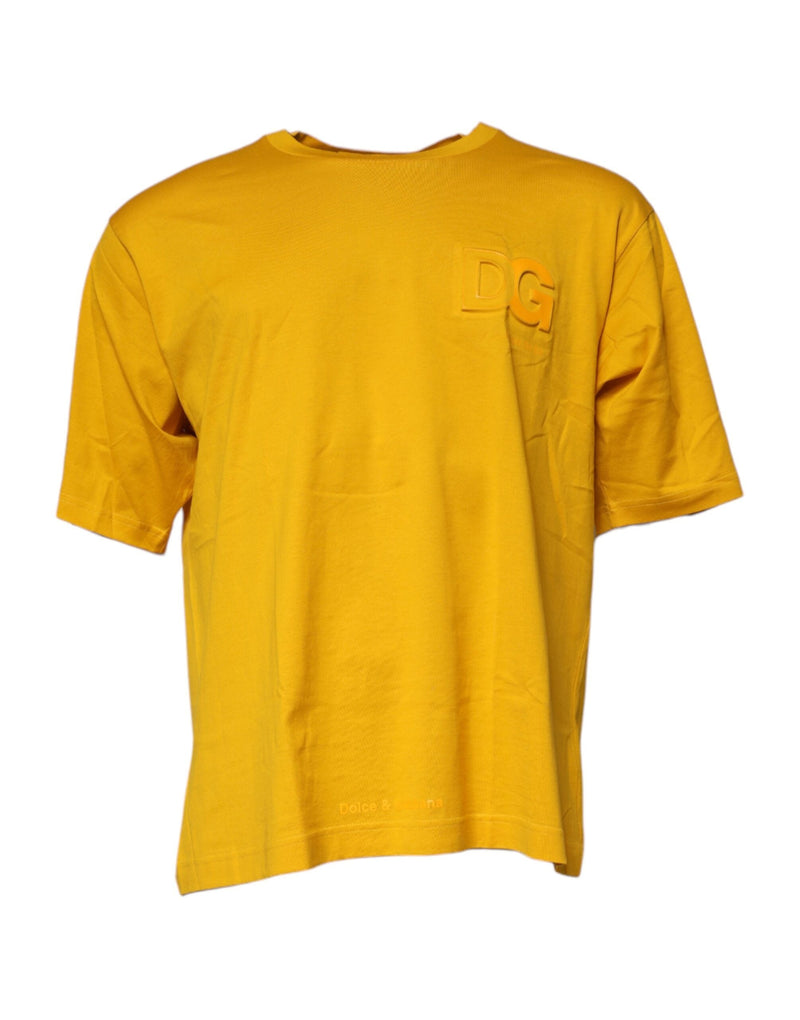 Dark Yellow Logo Cotton Men Crew Neck T-shirt Dolce & Gabbana