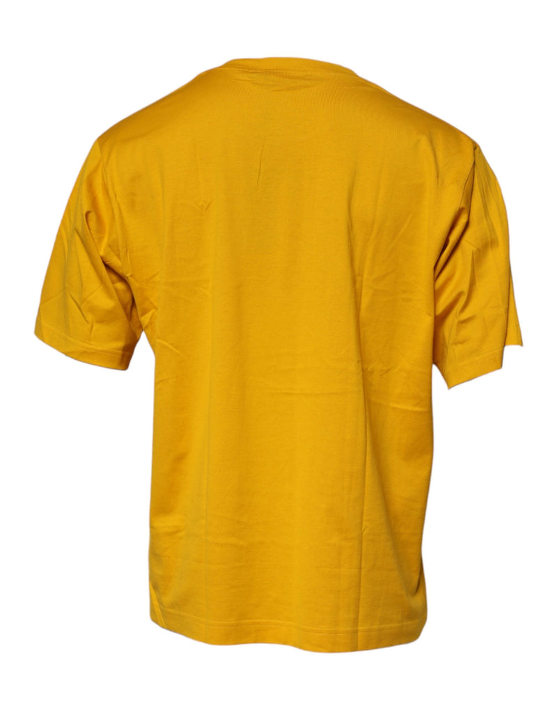 Dark Yellow Logo Cotton Men Crew Neck T-shirt Dolce & Gabbana