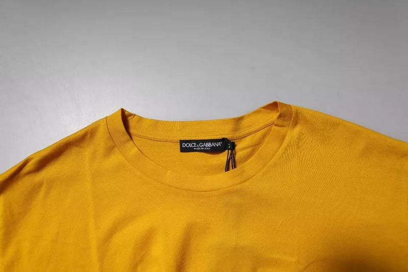 Dark Yellow Logo Cotton Men Crew Neck T-shirt Dolce & Gabbana