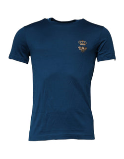 Blue Crown Bee Cotton Men Crew Neck T-shirt Dolce & Gabbana