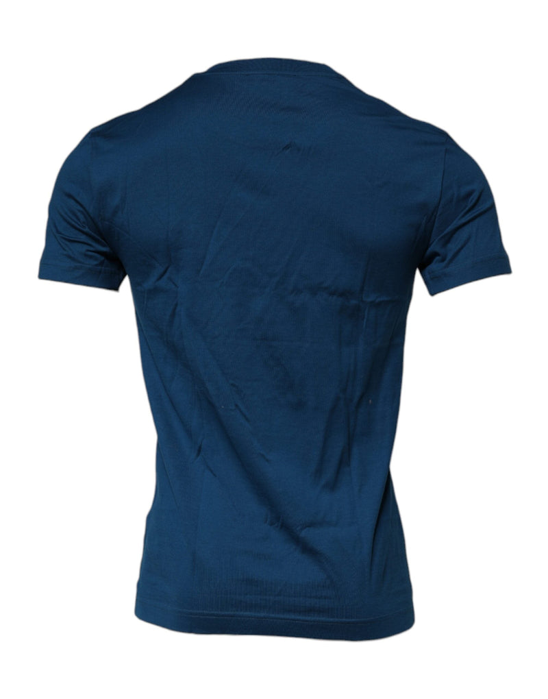 Blue Crown Bee Cotton Men Crew Neck T-shirt Dolce & Gabbana