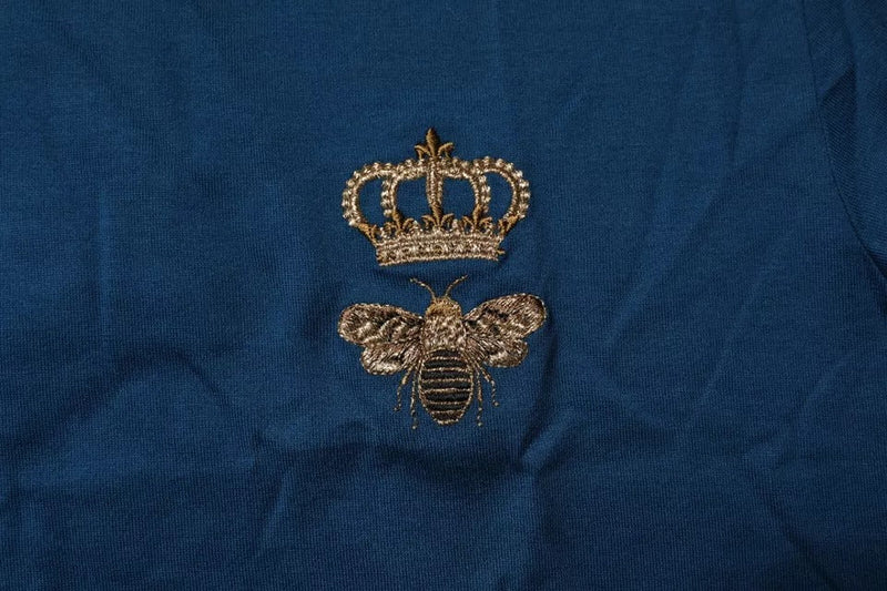 Blue Crown Bee Cotton Men Crew Neck T-shirt Dolce & Gabbana