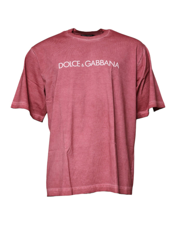 Pink Logo Print Cotton Crew Neck T-shirt Dolce & Gabbana