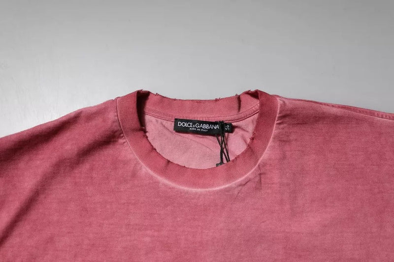 Pink Logo Print Cotton Crew Neck T-shirt Dolce & Gabbana