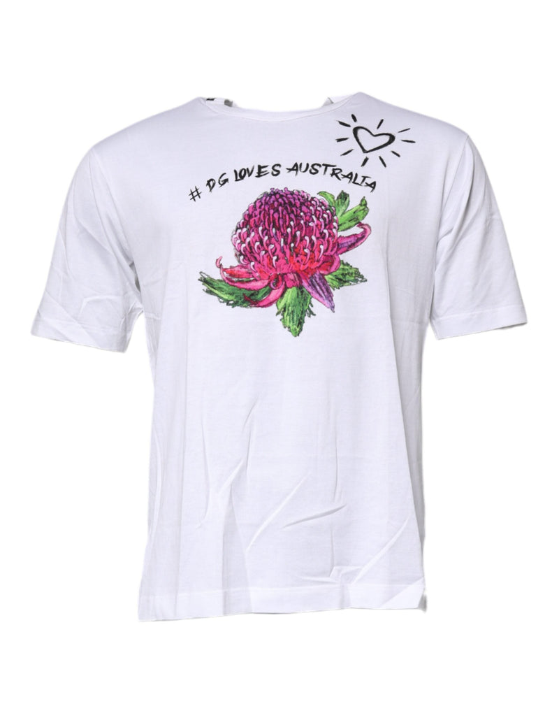 White Floral Print Cotton Crew Neck T-shirt Dolce & Gabbana