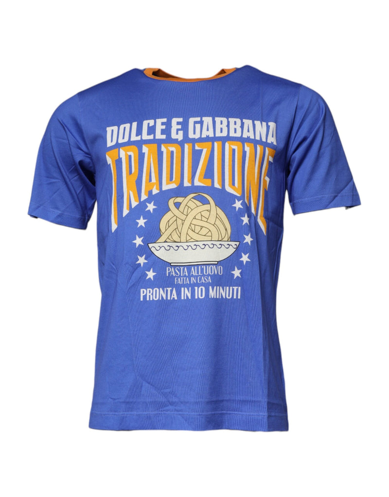 Blue Graphic Print Cotton Crew Neck T-shirt Dolce & Gabbana