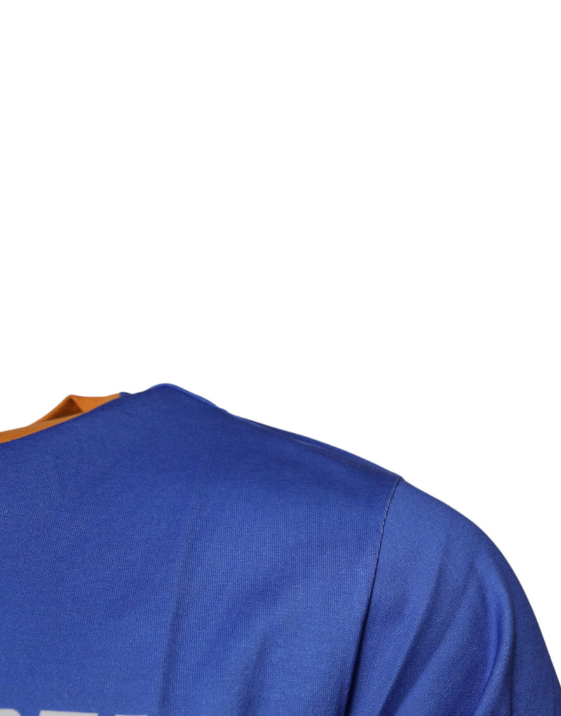 Blue Graphic Print Cotton Crew Neck T-shirt Dolce & Gabbana