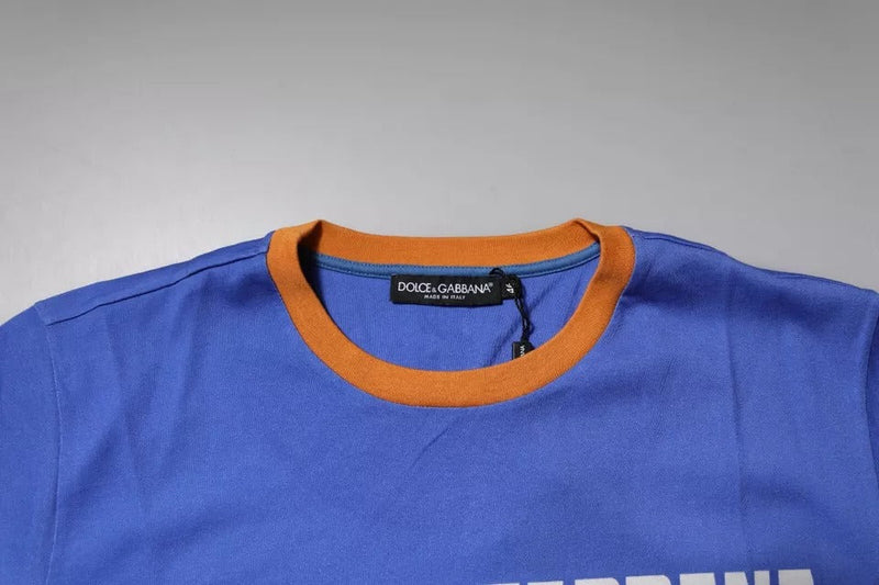 Blue Graphic Print Cotton Crew Neck T-shirt Dolce & Gabbana