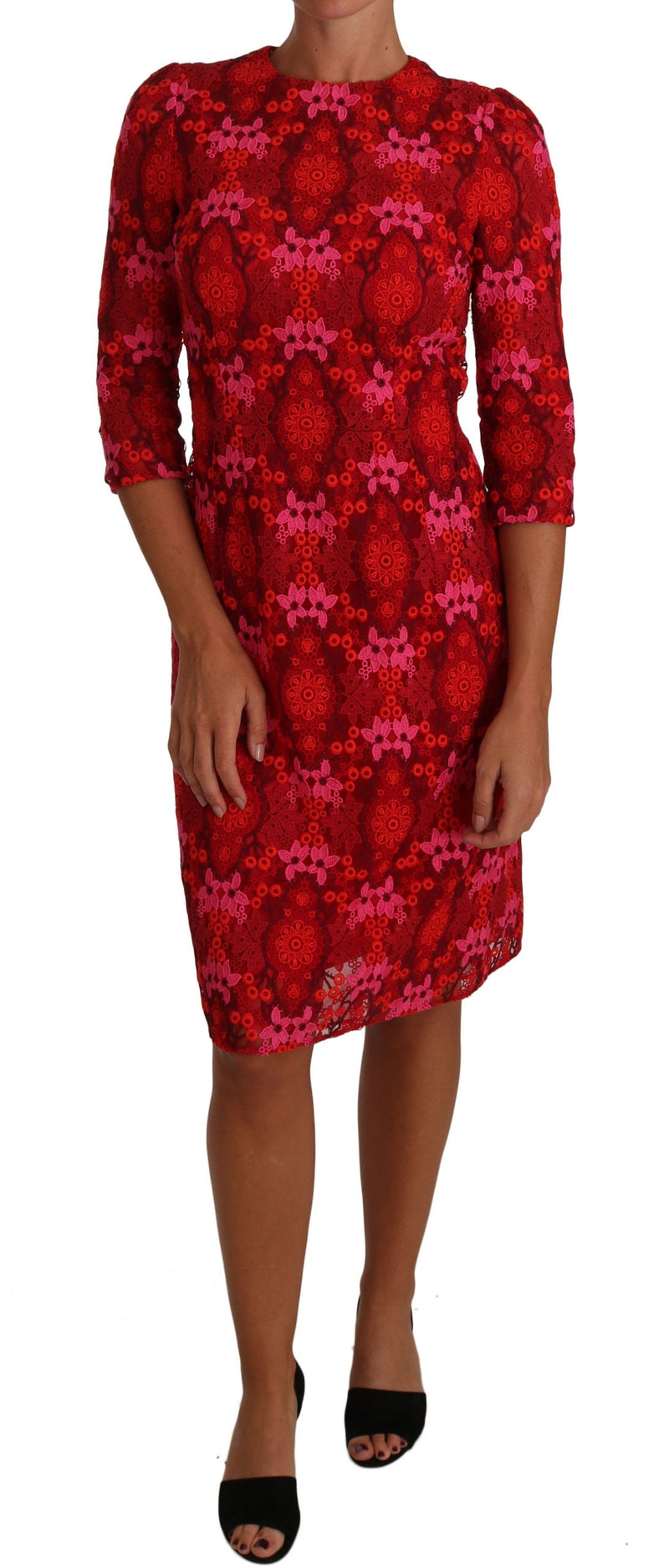 Elegant Floral Crochet Knee-Length Dress Dolce & Gabbana