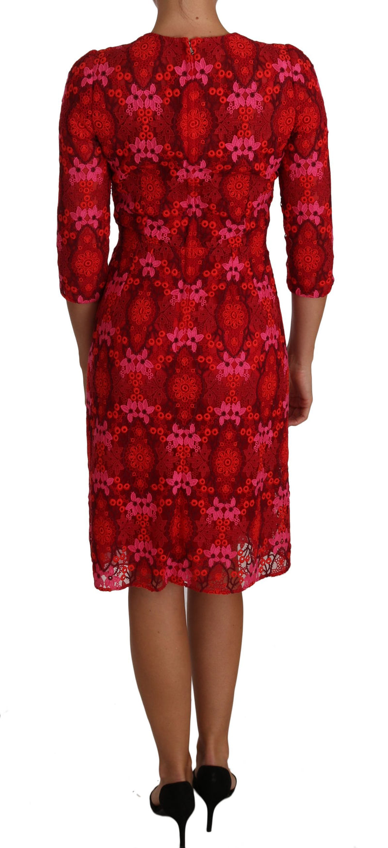 Elegant Floral Crochet Knee-Length Dress Dolce & Gabbana