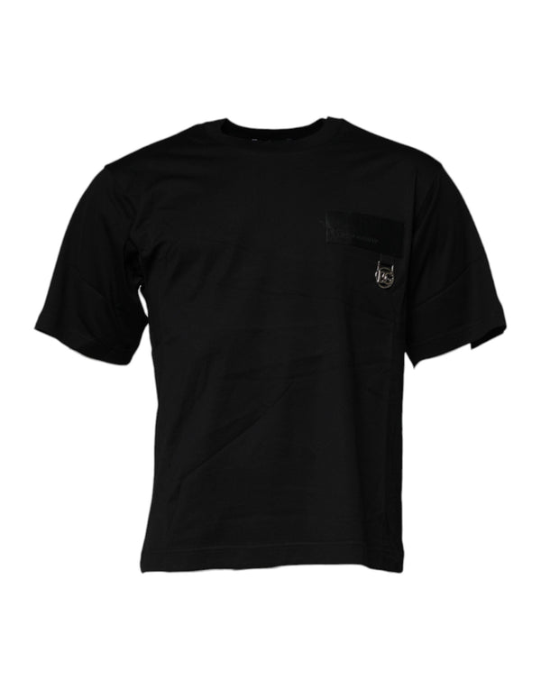 Black Logo Patch Cotton Crew Neck T-shirt Dolce & Gabbana