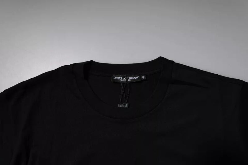 Black Logo Patch Cotton Crew Neck T-shirt Dolce & Gabbana