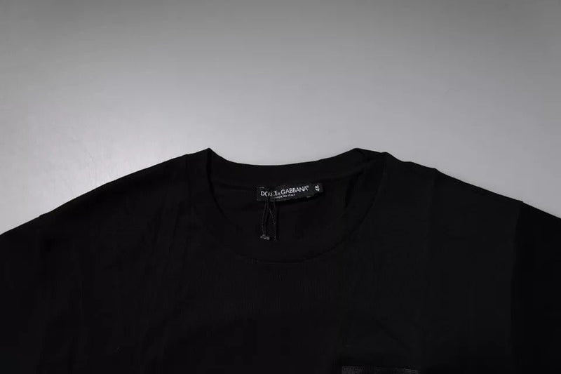 Black Logo Patch Cotton Crew Neck T-shirt Dolce & Gabbana