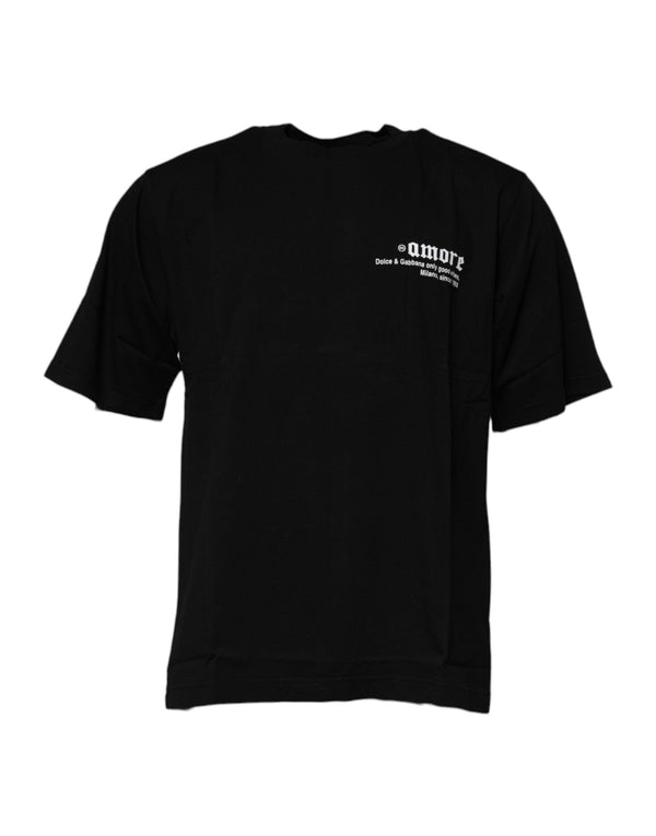 Black Amore Leopard Cotton Crew Neck T-shirt Dolce & Gabbana